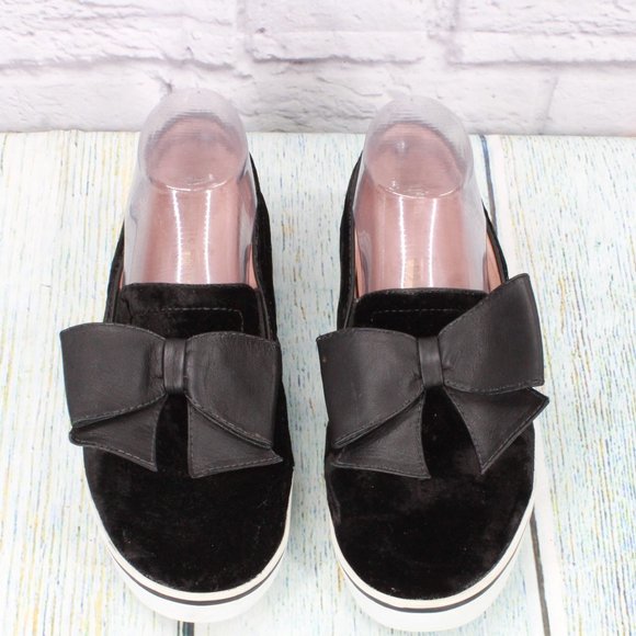 Kate Spade Delise Black Velvet Leather Bow Loafer Flat Sneaker Shoes Size 8 B - Picture 5 of 9